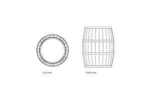 autocad drawing of a wood whiskey barrel, 2d views plan and elevation, dwg file for free download