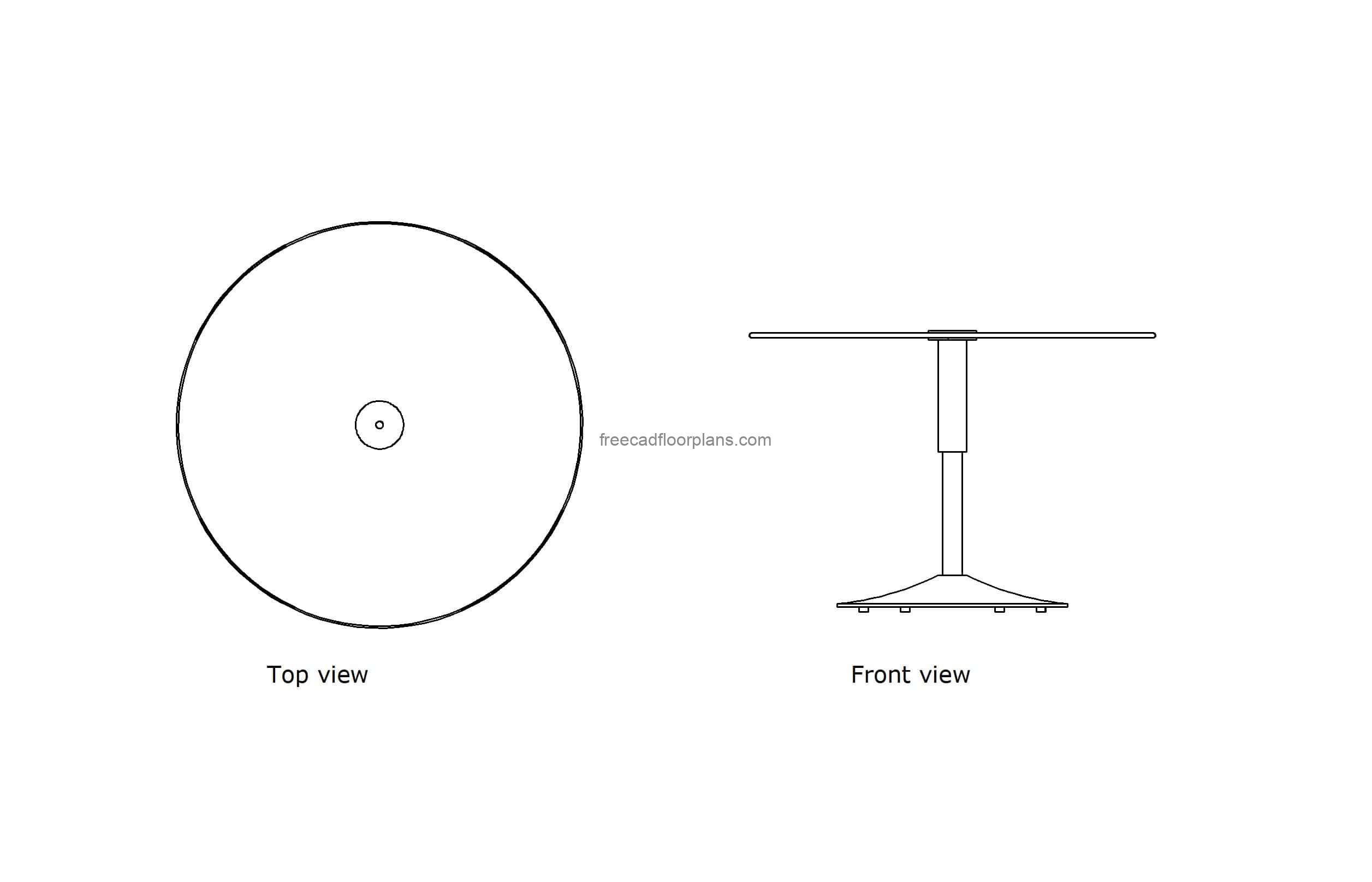 autocad drawing of an adjustable dining table, plan and elevation 2d views, dwg file free for download
