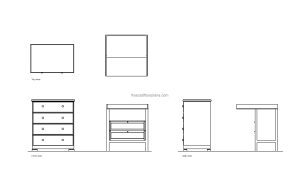 autocad drawing of two different baby changing tables, plan and elevation 2d views, dwg file free for download