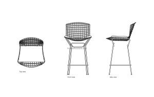 autocad drawing of the bertoia barstool, plan and elevation 2d views, dwg file free for download
