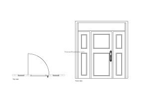 autocad drawing of a door with transom, plan and front elevation views, dwg file free for download