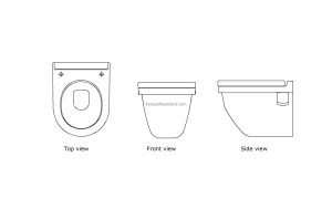 autocad drawing of an duravit wall hung toilet, plan and elevation 2d views, dwg file free for download