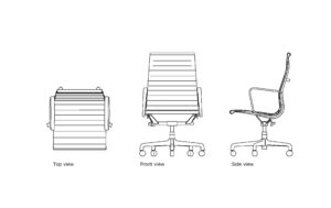 autocad drawing of the eames aluminum chair group, 2d views, plan and elevation, dwg file free for download