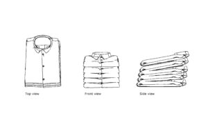 autocad drawing of different folded clothes, plan and elevation 2d views, dwg file free for download