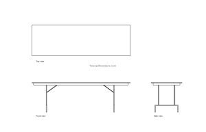autocad drawing of a folding table, plan and elevation 2d views, dwg file for free download
