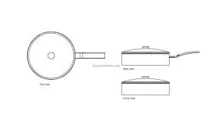 autocad drawing of a frying pan, plan and elevation 2d views, dwg file free for download