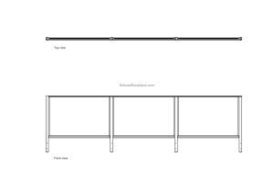 autocad drawing of a glass railing, plan and elevation 2d views, dwg file free for download