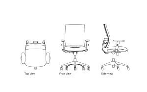 autocad drawing of a haworth office chair, 2d plan and elevation views, dwg file free for download