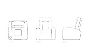 autocad drawing of a home theater sofa, plan and elevation 2d views, dwg file free for download