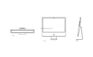 autocad drawing of an iMac Apple computer, dwg file with 2d views, plan and elevation for free download