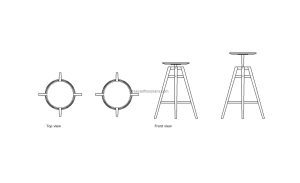 autocad drawing of the ikea dalfred stool, plan and elevation 2d views, dwg file free for download