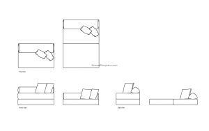 autocad drawing of the ikea folding sofa bed nykil, plan and elevation 2d views, dwg file free for download