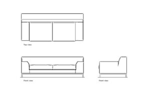 autocad drawing of a ikea kramfors three seat sofa, plan and elevation 2d views, dwg file free for download