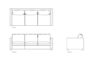 autocad drawing of the ikea friheten sleeper sofa, plan and elevation 2d views, dwg file free for download