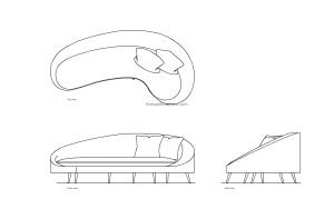 autocad drawing of a kidney sofa, plan and elevation 2d views, dwg file free for download