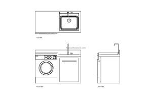 autocad drawing of a laundry area, plan and elevation 2d views dwg file free for download