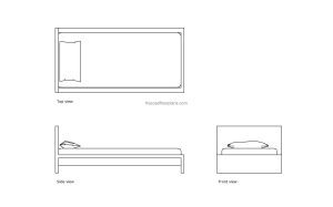 autocad drawing of a ikea malm single bed, plan and elevation 2d views, dwg file free for download