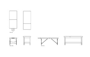 autocad drawing of two different massage tables, plan and elevation 2d views, dwg file free for download