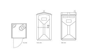 autocad drawing a portable toilet, plan and elevation 2d views, dwg file free for download