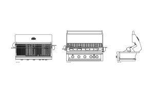 autocad drawing of a ruby burner grill, 2d plan and elevation views, dwg file free for download