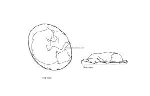 autocad drawing of a sleeping dog, plan and elevation 2d views, dwg file free for download