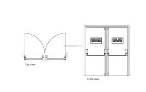 autocad drawing of steel exit fire doors, plan and elevation 2d views, dwg file free for download
