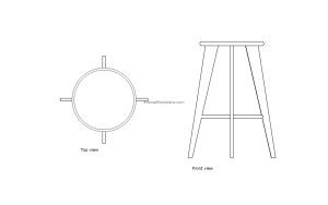 autocad drawing of the haut tabouret, plan and elevation 2d views, dwg file free for download