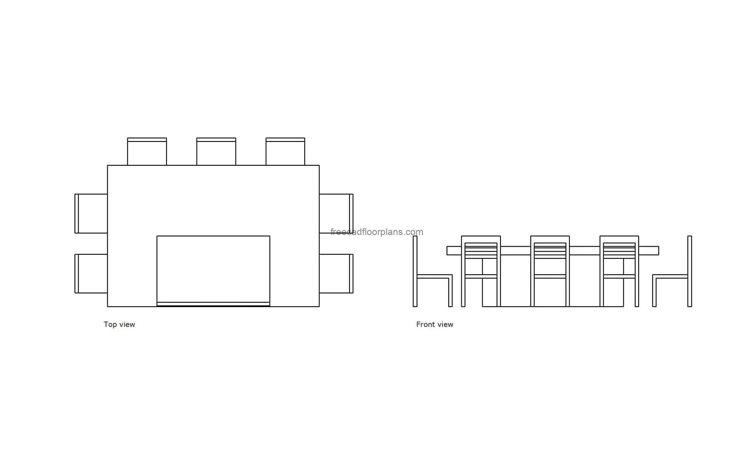 autocad drawing of a teppanyaki table,2d plan and elevation views, dwg file free for download