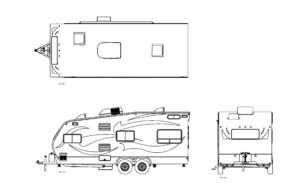 autocad drawing of a toy camper, plan and elevation 2d views, dwg file free for download