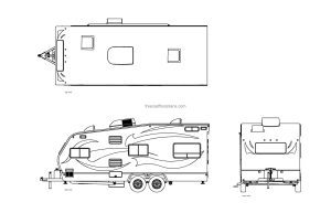 autocad drawing of a toy camper, plan and elevation 2d views, dwg file free for download