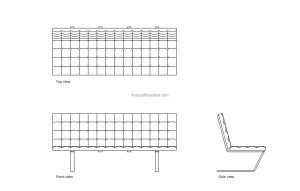 autocad drawing of a tufted couch, plan and elevation 2d views, dwg file free for download