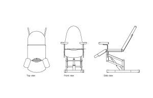 autocad drawing of an urology chair plan and elevation 2d views, dwg file free for download