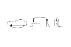 autocad drawing of a womens bag, plan and elevation 2d views, dwg file free for download