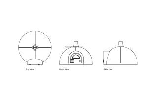 autocad drawing of a wood fire pizza oven, plan and elevation, 2d views, dwg file free for download