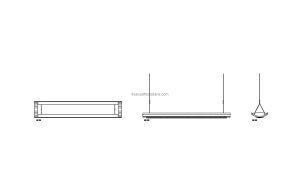 autocad drawing of a 48 inch fluorescent light fixture, plan and elevation 2d views, dwg file free for download