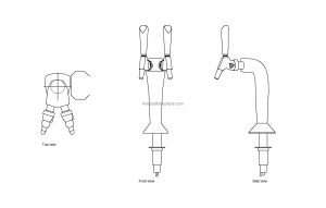 autocad drawing of a Two Tower Faucet CBR-V2C-MINI, plan and elevation 2d views, dwg file free for download
