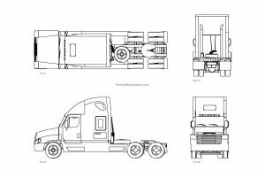 autocad drawing of a bobtail truck, plan and elevation 2d view, dwg file free for download