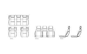 autocad drawing of car seats, plan and elevation 2d views, dwg file free for download