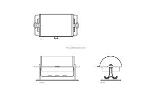 autocad drawing of a chafing dish roll over, plan and elevation 2d views, dwg file free for download