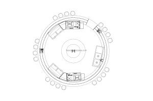 autocad drawing of a circular bar with all the equipment, plan 2d views, dwg file free for download