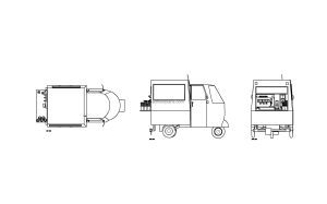 autocad drawing of a coffee cart, plan and elevation 2d views, dwg file free for download