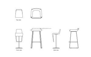 autocad drawing of a counter height bar stool, plan and elevation 2d views, dwg file free for download