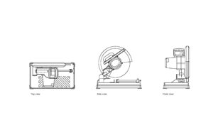 autocad drawing of a dewalt chop saw, plan and elevation 2d views, dwg file for free download