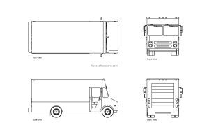 autocad drawing of a fedex express step van, plan and elevation 2d views, dwg file free for download
