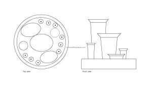 autocad drawing of a indoor water fountain, plan and elevation 2d views, dwg file free for download