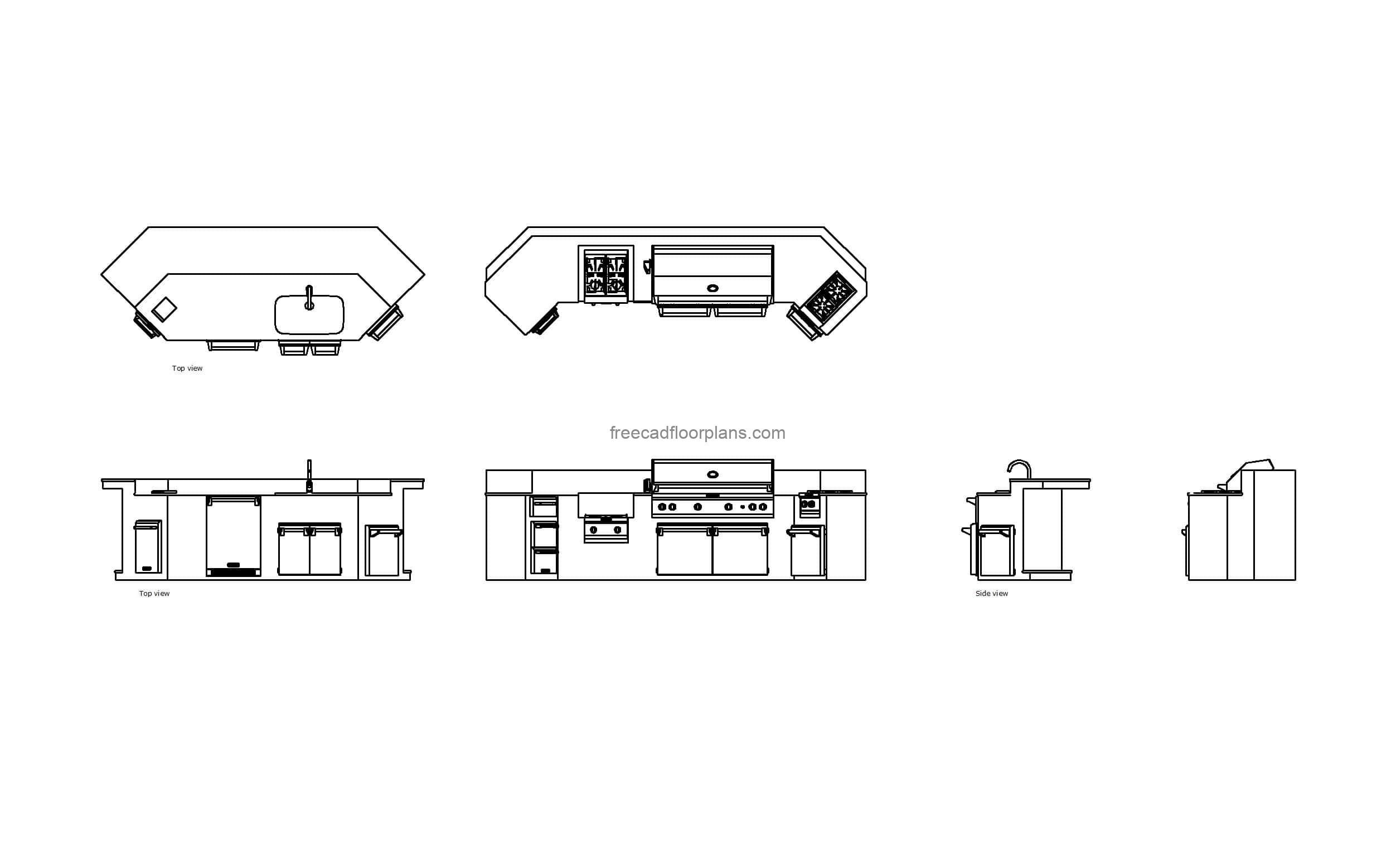 autocad drawing of a kitchenaid outdoor grill, plan and elevation 2d views, dwg file free for download