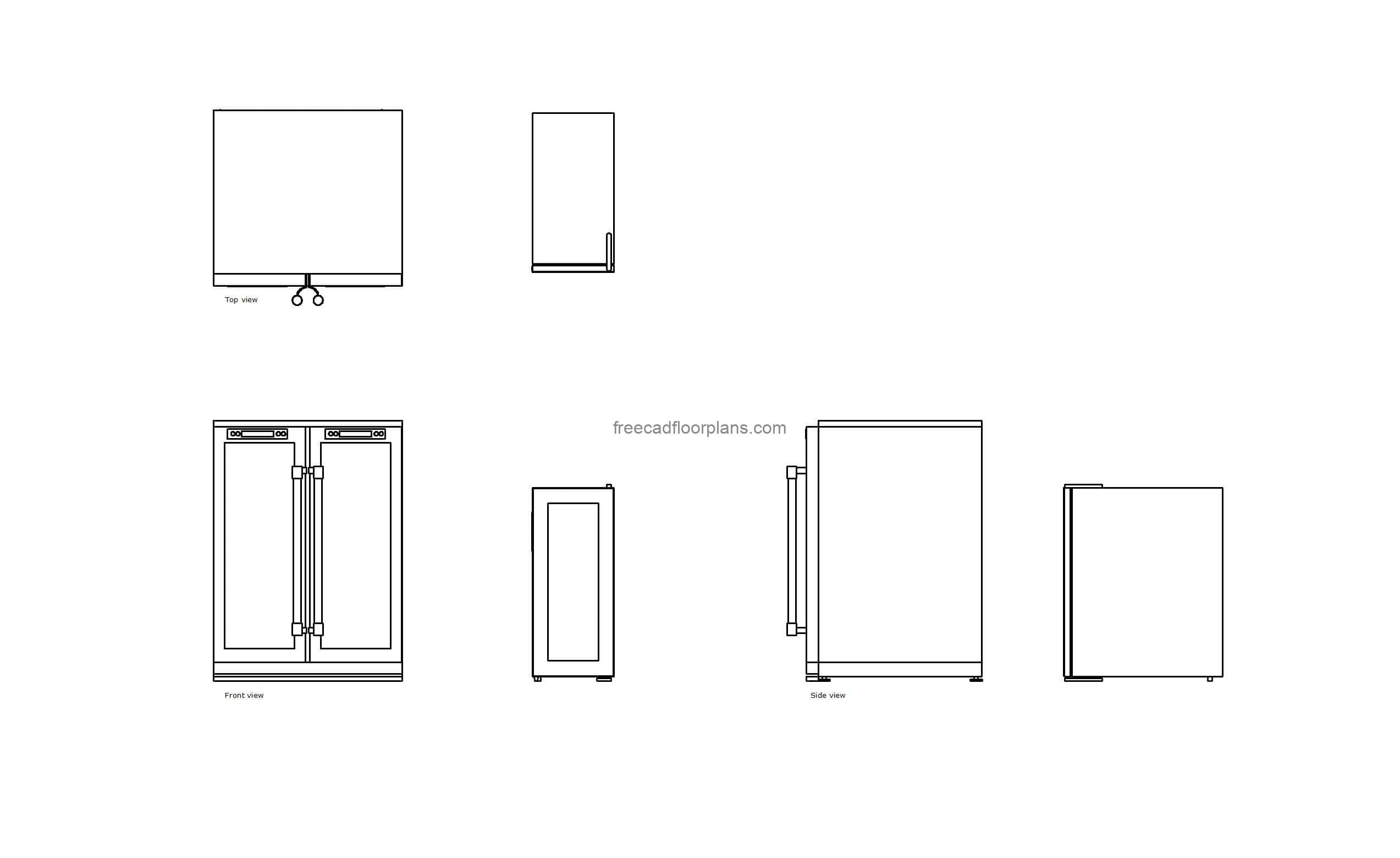 autocad drawing of a mini bar fridge, plan and elevation 2d views, dwg file free for download