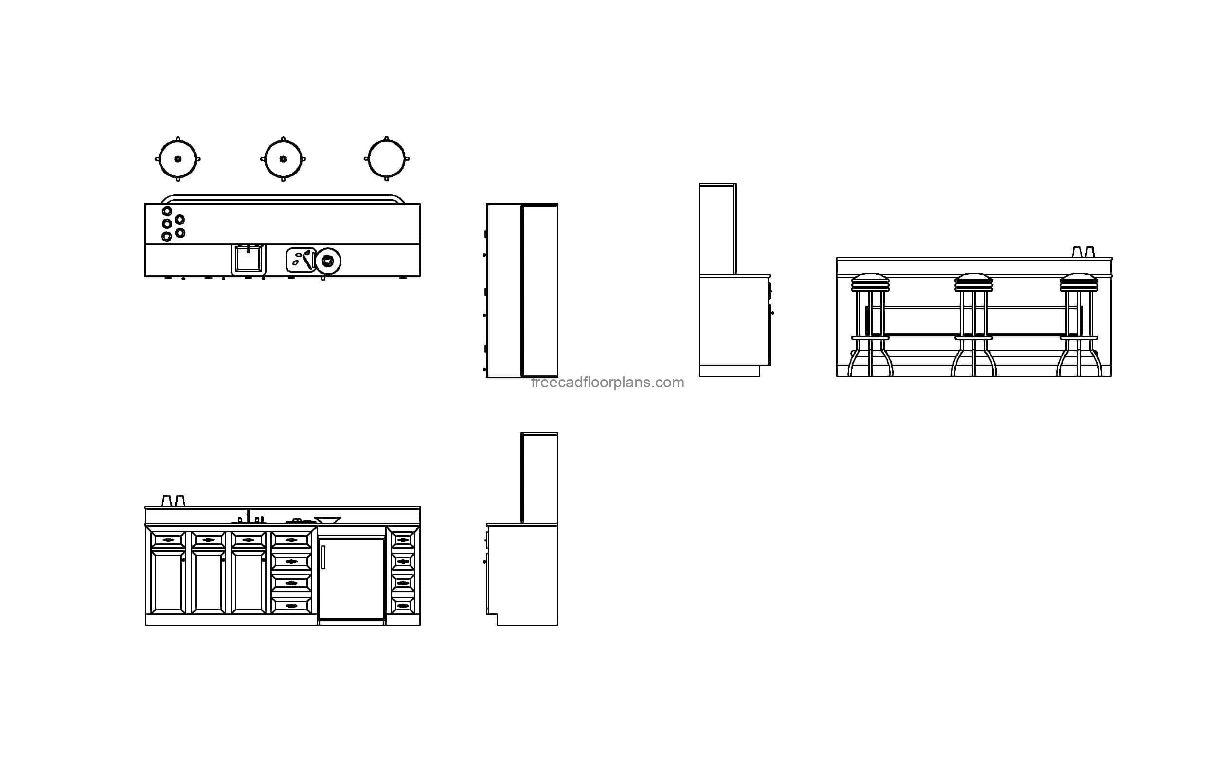 autocad drawing of a mini bar, plan and elevation 2d views dwg file free for download