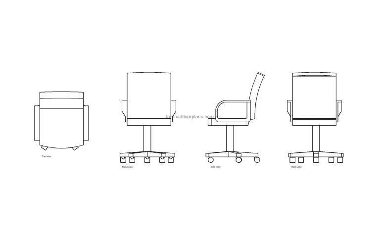 Office Chair, AutoCAD Block, All 2D Views