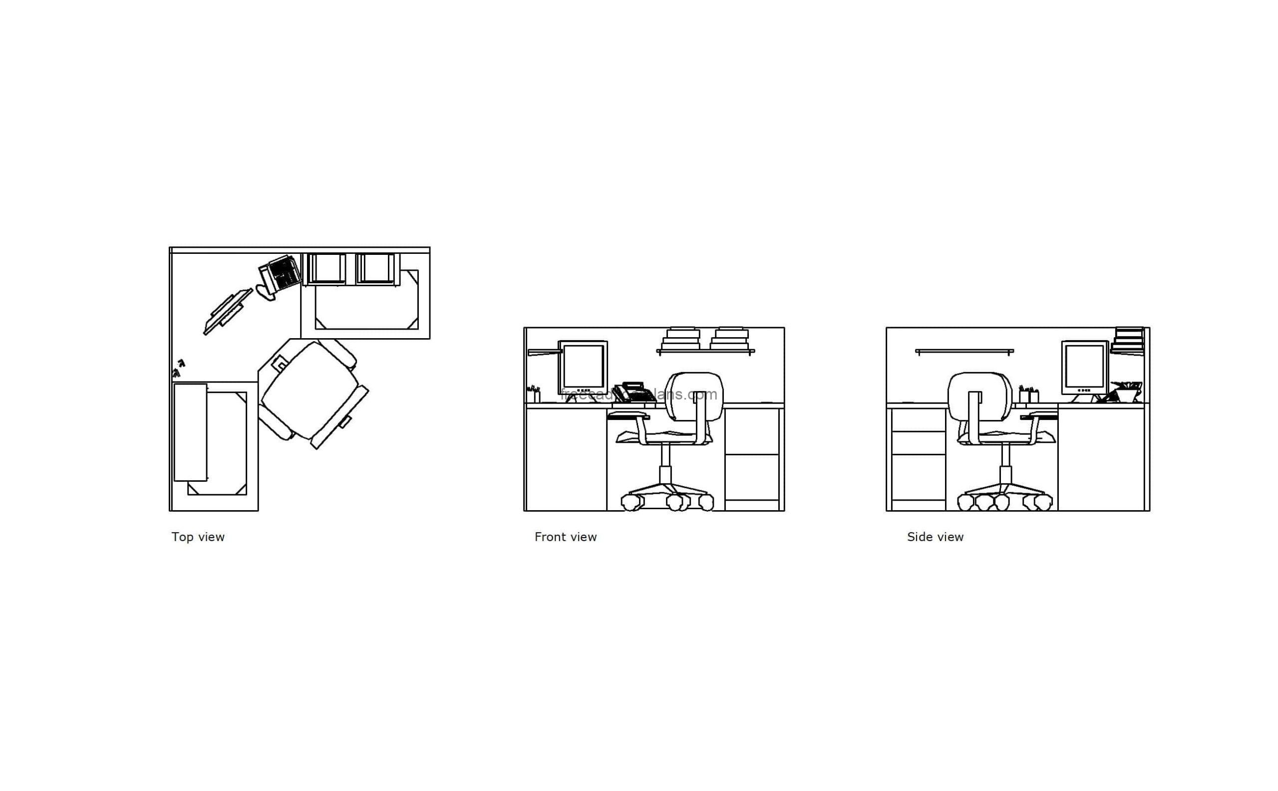autocad drawing of a 6x6 ft. office cubicle, plan and elevation 2d views, dwg file free for download